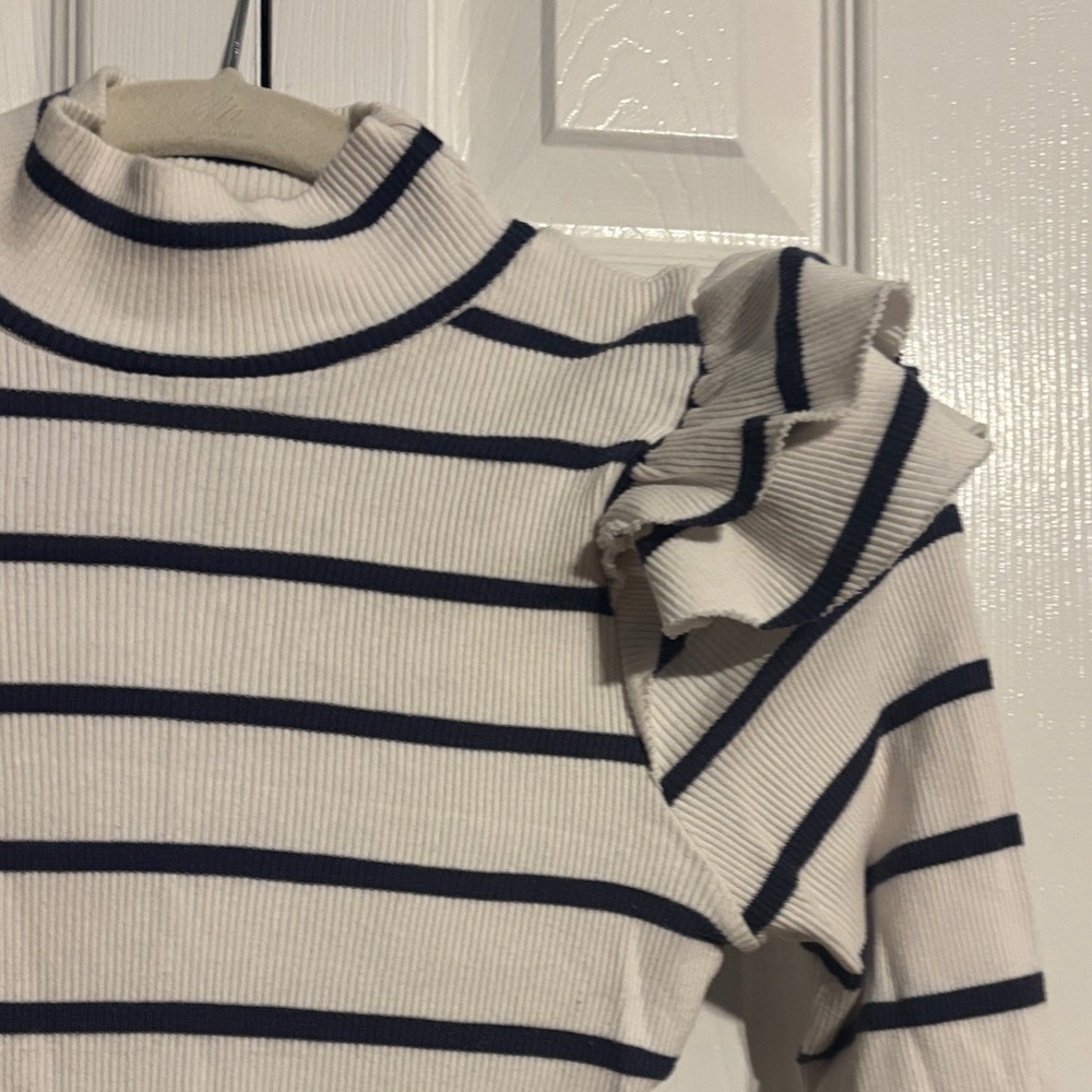 T.La by Anthropologie Striped Ruffled turtleneck top size XXS - Picture 4 of 7